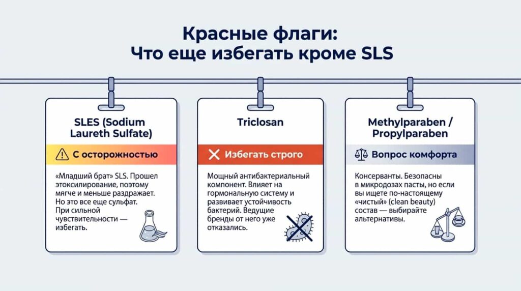 Что ещё избегать кроме SLS в зубной пасте?