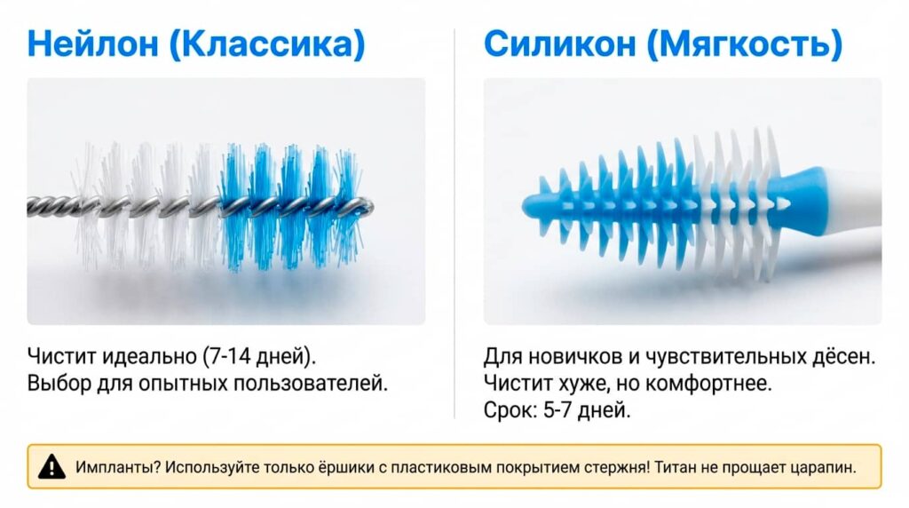 Какой ёршик для зубов лучше - нейлон или силикон?