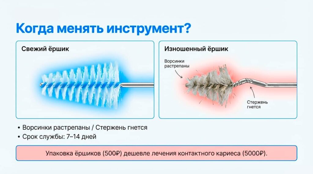 Как часто нужно менять межзубный ершик и сколько стоит упаковка?