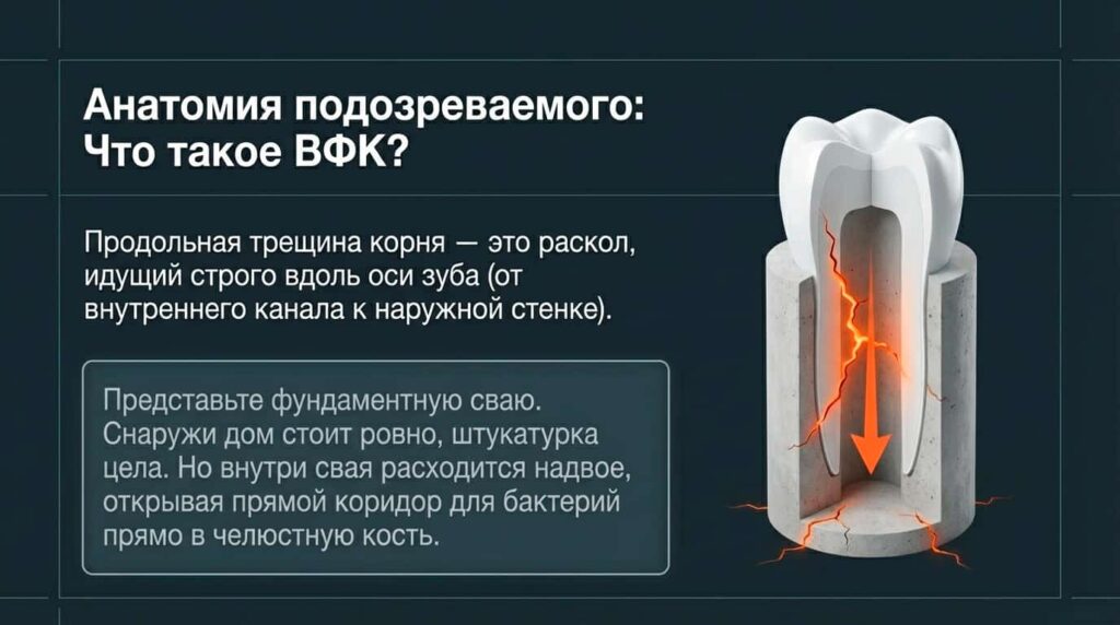 Что такое ВФК? Продольная трещина корня зуба.