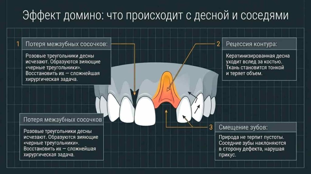 Что происходит с десной при потери кости?