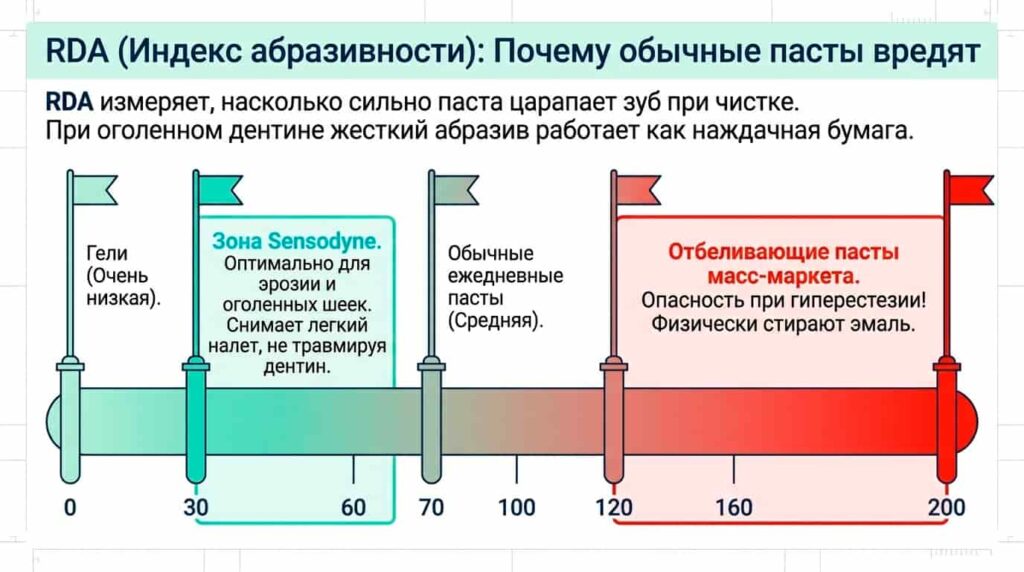 Индекс абразивности RDA зубных паст шкала