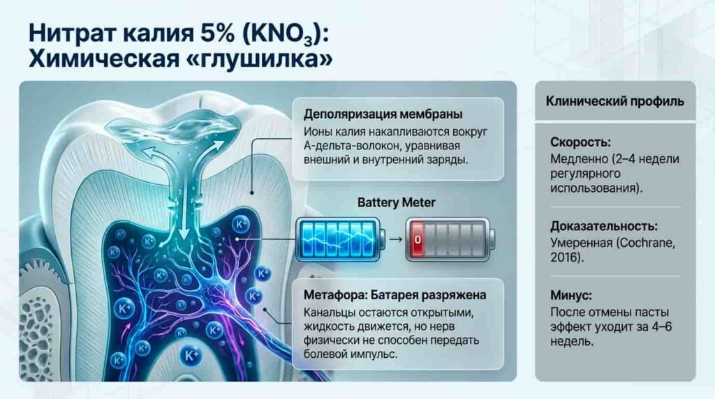А-дельта-волокна, Нитрат калия 5% десенсибилизатор нерва