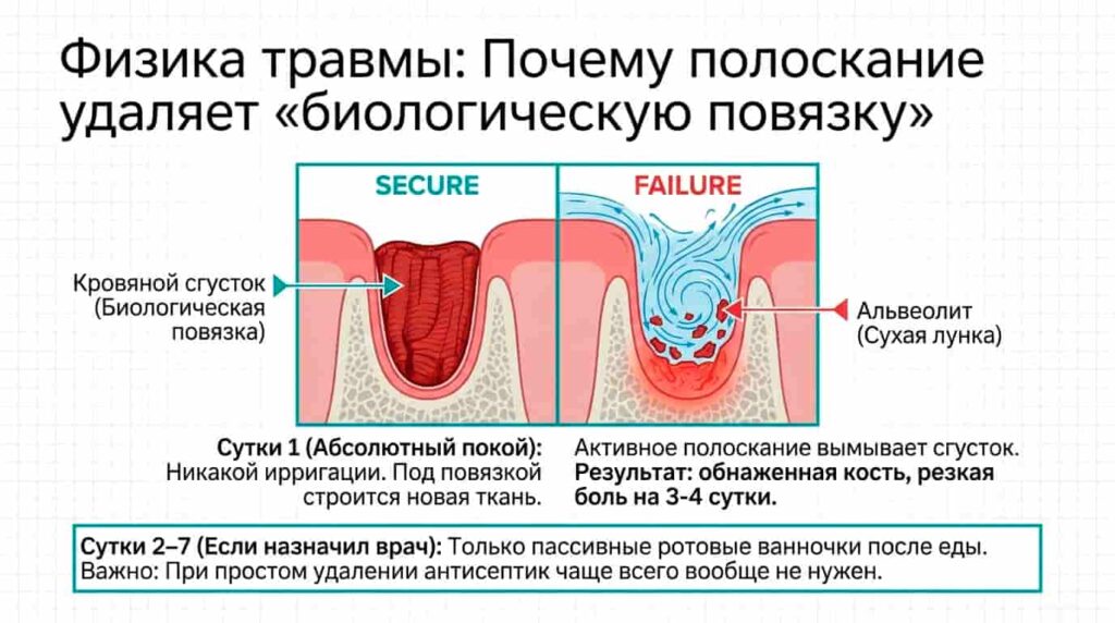 Почему полоскание
удаляет «биологическую повязку»